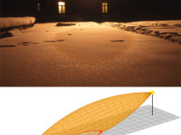 Divergent light 22° halo on snow surface