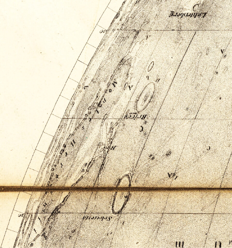 Herkynisiä vuoria kuvaava osa vanhasta piirretystä Mappa Selenographica -kartasta.