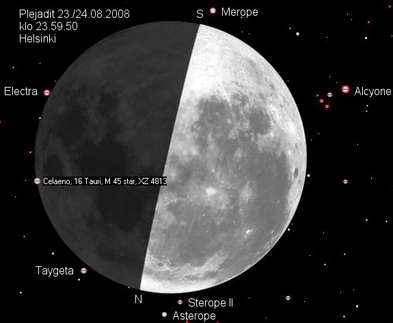 Celaeno peittyy Kuun taakse 23.8.2008