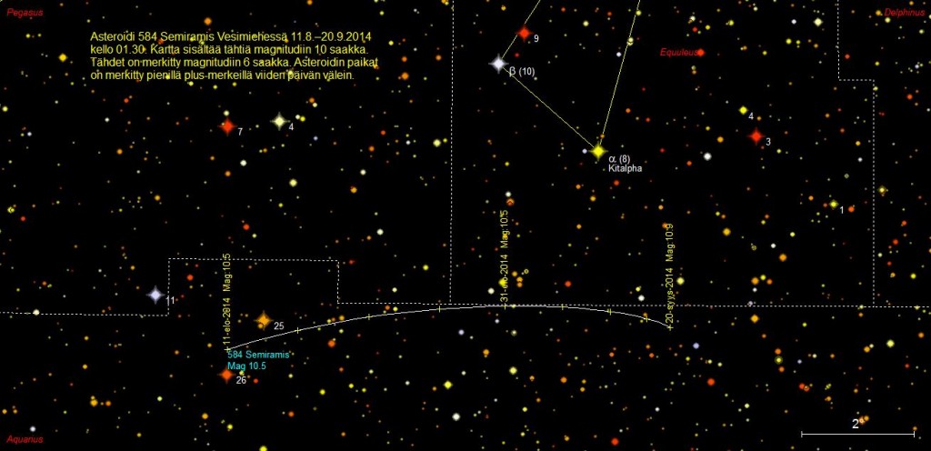 Kuva 5. Asteroidi 584 Semiramis Vesimiehen tähdistössä 11.8.–20.9.2014.