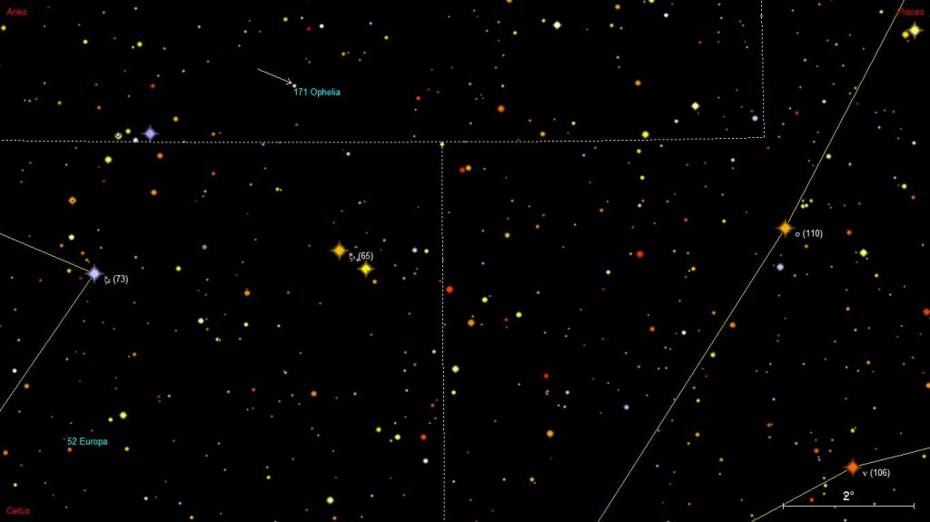 Asteroidi 171 Ophelia tähtikartalla.