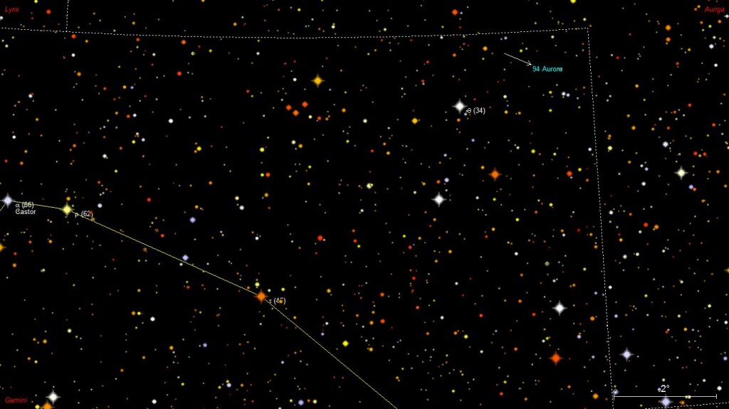 Asteroidi 94 Aurora tähtikartalla.