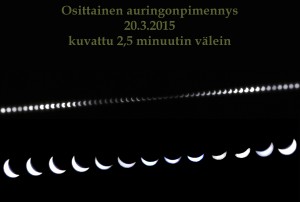 Kuvakollaasi auringonpimennyksen etenemisestä. Kuva: Jorma Koski.