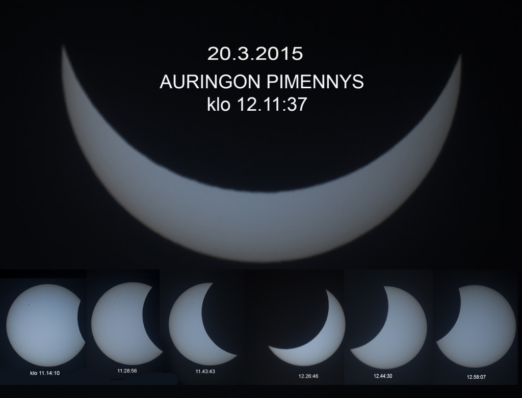 Auringonpimennyksen vaiheet Polvijärvellä. Kuva: Ilpo Liimatainen.