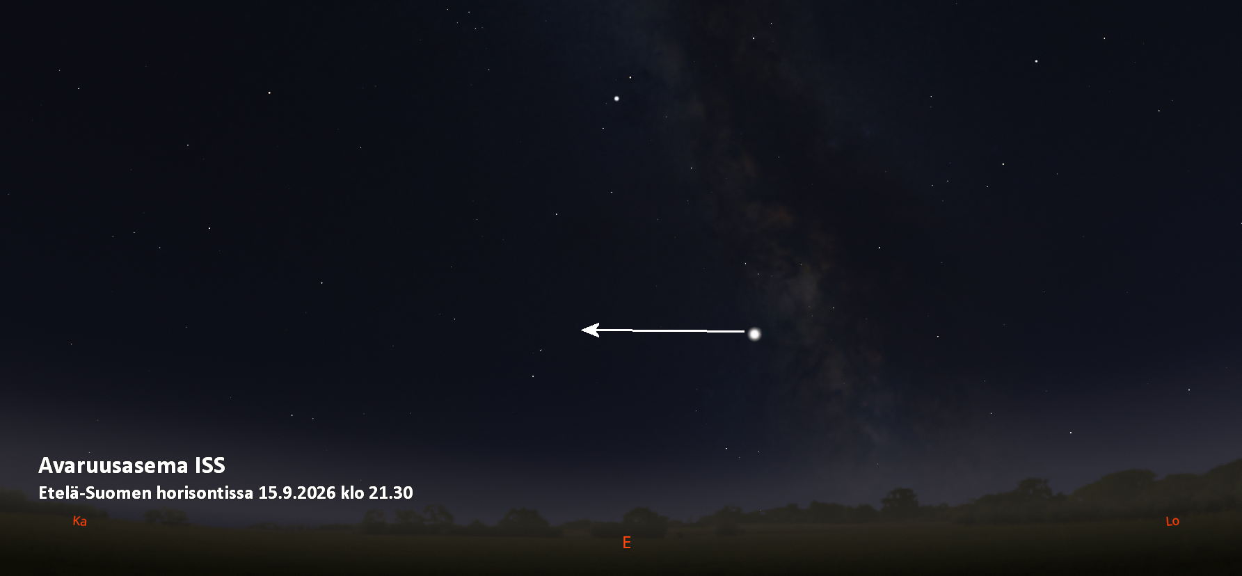 Avaruusasema ISS Etelä-Suomen horisontissa