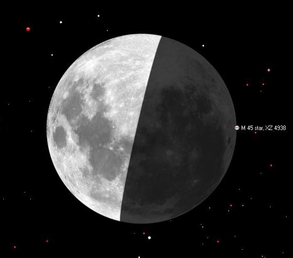 Plejadien tähti ZC 0556 peittyy Helsingissä 21.02.2010 klo 21.34.