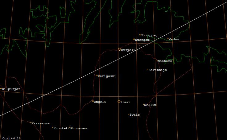&eta; Leonis -t�hden (ZC 1484) sivuamisviiva Suomessa